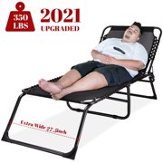 Oversize Outdoor Chaise Lounge Sunbathing Chair Support 350lbs Folding Sun Lounger for Beach Poolside Lawn