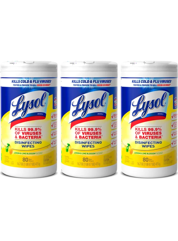 Lysol Disinfectant Wipes, Multi-Surface Antibacterial Cleaning Wipes, For Disinfecting and Cleaning, Lemon and Lime  Blossom, 240 Count (Pack of 3)