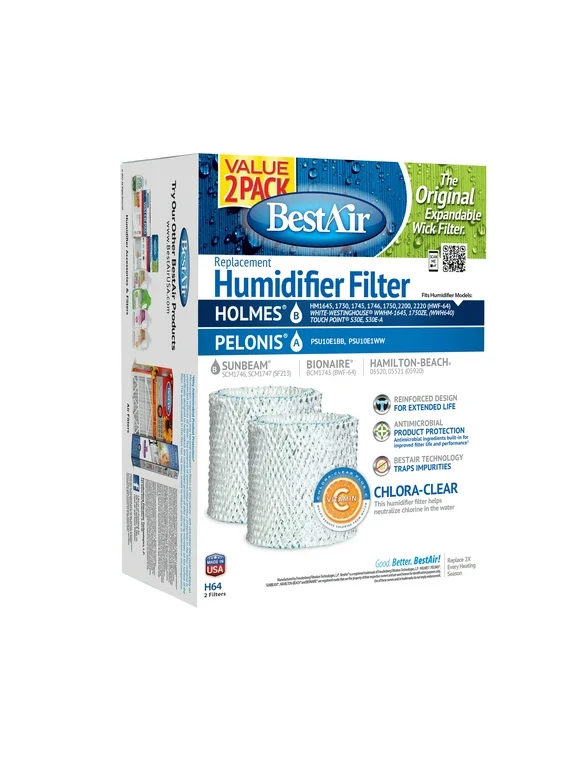 BestAir H64 Value 2 Pack Humidifier Replacement Paper Wick Filter for Holmes Machines Wt: 0.6 lb