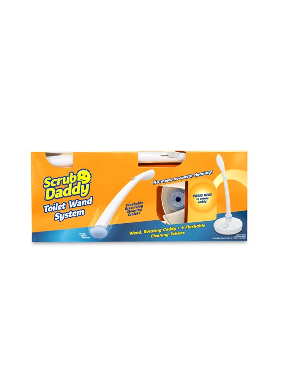 Scrub Daddy Toilet Wand Disposable Kit, System includes 1 wand, 1 Storage Caddy, includes 6 Flushable Tablets.