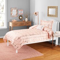 Your Zone Mini Metallic Print Comforter Set with Decorative Pillow Twin/TXL Blush