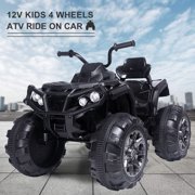 Kids Ride ON Toys For Girls, Quad 12 Volt Ride ON Toys Battery Powered, 4 Wheeler ATV Ride ON Toy w/ 2 Speed, LED Lights, AUX Jack, Radio, Electric Motorcycle for Boys, 3-8 Years Old, Black, W1888