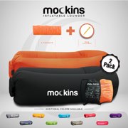 mockins 2 Pack Black & Orange Inflatable Loungers with Travel Bags and Pockets