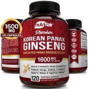NutriFlair Korean Red Panax Ginseng 1600mg - 120 Vegan Capsules - High Strength Ginseng Root Ginsenosides Extract Powder Supplement - Energy, Focus, Libido, Performance Pills for Women & Men, Non-GMO