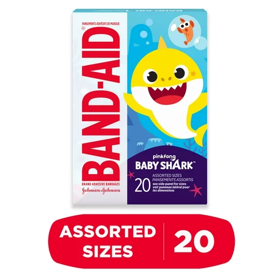 Band-Aid Bandages for Kids, Pinkfong Baby Shark, Assorted, 20Ct