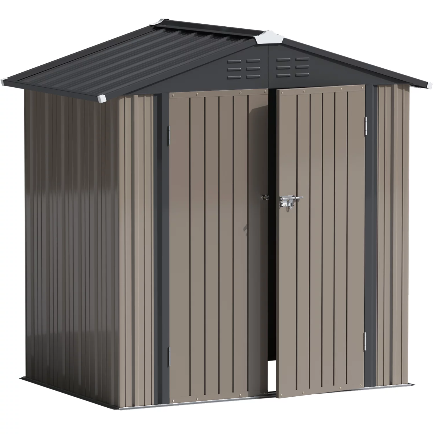 Lacoo 4' x 6' Outdoor Storage Metal Shed for Tool Storage, Outdoor House for Backyard & Garden,Brown