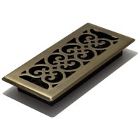 Decor Grates 4" x 10" Scroll Design Antique Brass Finish Steel Plated Floor Register