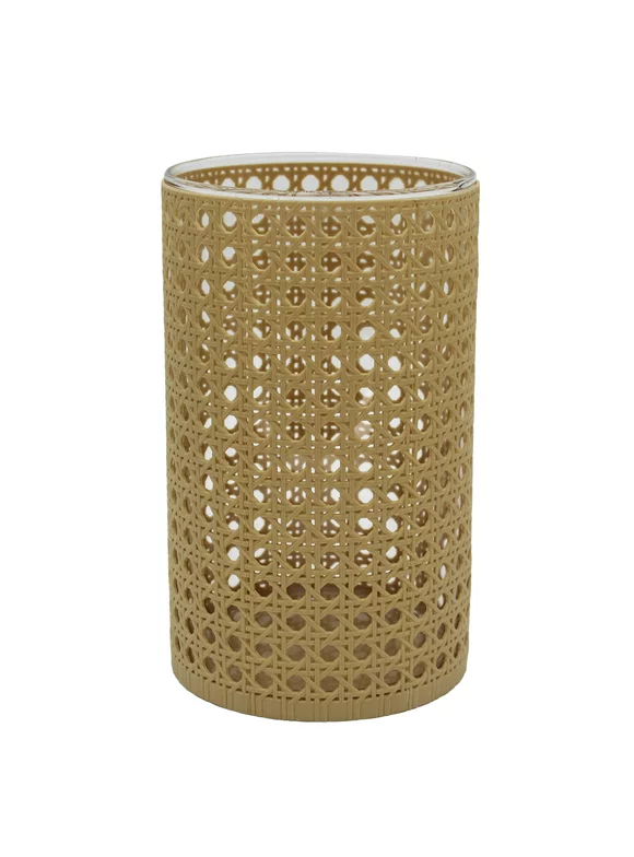 Better Homes & Gardens Glass Hurricane Candleholder Wrapped in Brown Woven Thermoplastic Rubber