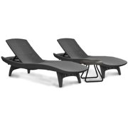 Keter Pacific Chaise Sun Lounger and Side Table Set, Charcoal