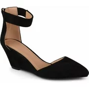 Womens Pointed Toe Faux Suede Classic Ankle Strap Wedges