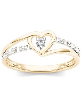 1/20 Carat T.W. Diamond Split Shank Two-Tone Heart 10kt Yellow Gold Fashion Ring