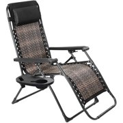 SUNCROWN Rattan Zero Gravity Reclining Chaise Lounger with Cup Holder, Detachable Headrest, Adjustable Patio Lounge Chair for Outdoor, Beach, Porch, Swimming Pool, Lawn