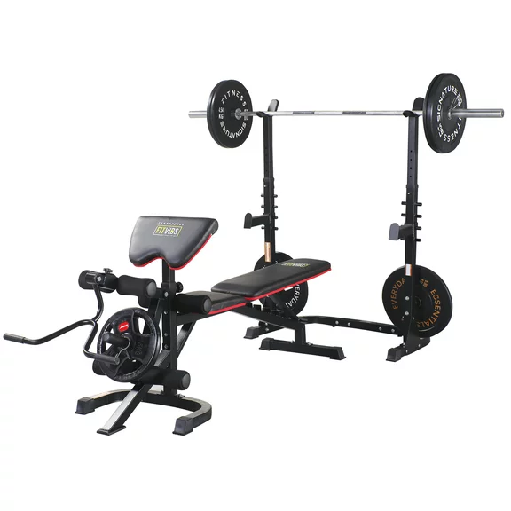 Fitvids LX600 Adjustable Olympic Workout Bench with Squat Rack, Leg Extension, Preacher Curl, and Weight Storage, 800-Pound Capacity (Barbell and weights not included)