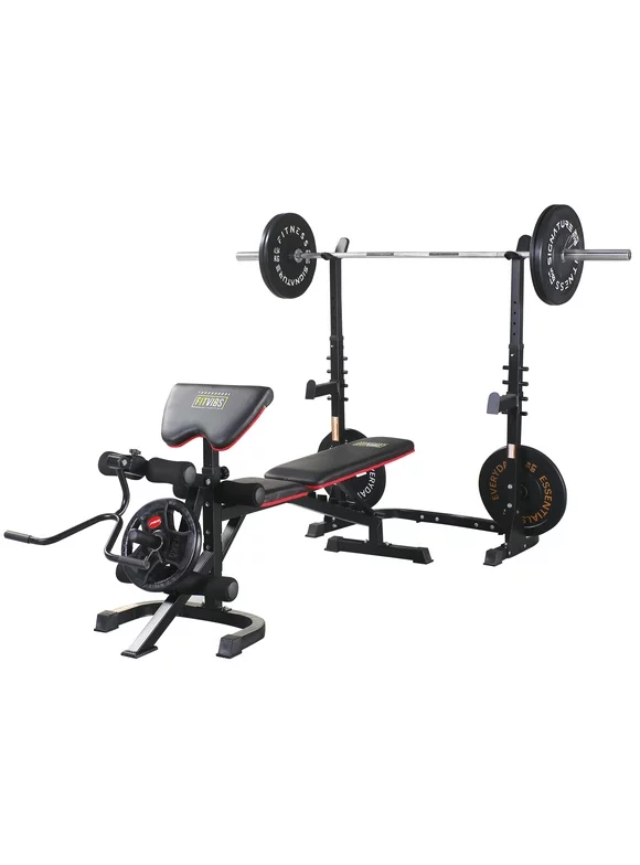 Fitvids LX600 Adjustable Olympic Workout Bench with Squat Rack, Leg Extension, Preacher Curl, and Weight Storage, 800-Pound Capacity (Barbell and weights not included)