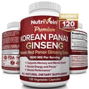 Nutrivein Pure Korean Red Panax Ginseng 1600mg - 120 Vegan Capsules - High Strength 5% Ginsenosides - Ginseng Root Extract Powder for Energy, Potency, Libido, Vigor and Focus for Men and Women