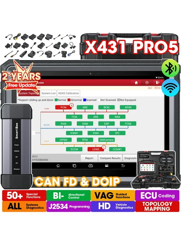 LAUNCH X431 PRO5 Elite Car Diagnostic Scan Tool J2534 Reprogramming,ECU Online Coding, 50+ Services