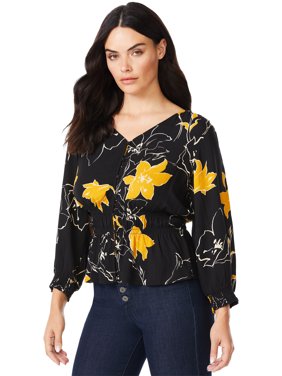 Sofia Jeans by Sofia Vergara Women's Print Top with 3/4 Puff Sleeves