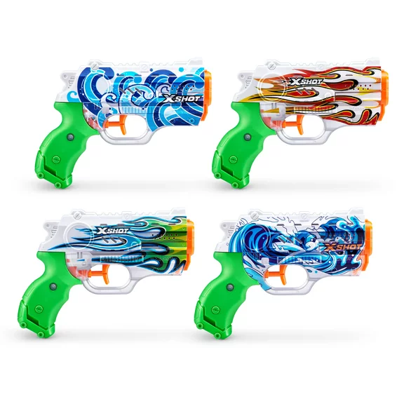 X-Shot Water Fast-Fill Skins Nano Water Blaster (4-Pack) by ZURU for Ages 3-99