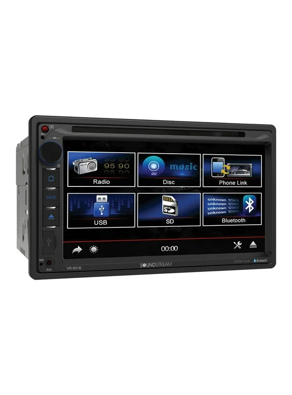 Soundstream VR-651B, 7 Inch Double Din Touchscreen DVD Car Stereo, Android MHL PhoneLink Auto Radio with Bluetooth and Built in EQ, 2-Din Multimedia Receiver AM/FM SD USB
