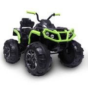 kids Motorized Ride ON Toys, Battery Powered 12 Volt Ride ON Toys Car, 4 Wheeler ATV Ride ON Car w/ 2 Speed, LED Lights, AUX Jack, Radio, Electric Motorcycle for Boys, 3-8 Years Old, Green, W1841