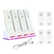 Insten Nintendo Wii Wii U Controller Charger Quad Dock Charging Station Cradle with 4-pack Rechargeable Battery for Nintendo Wii Wii U Remote Controller Gaming - White (with USB Charging Cable)