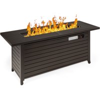 Best Choice Products 57in 50,000 BTU Rectangular Extruded Aluminum Gas Fire Pit Table w/ Storage, Cover, Glass Beads