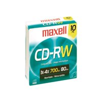 Maxell 630011 CD-RW 700MB 1-4x, Rewritable, Recordable Compact Disc in Slim Jewel Case (Pack of 10)