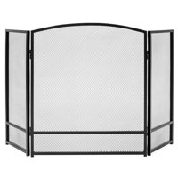 Best Choice Products 47x29in 3-Panel Steel Mesh Fireplace Screen, Spark Guard w/ Rustic Worn Finish - Black