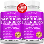 Sambucus Elderberry Capsules with Zinc & Vitamin C Echinacea - Elderberry Pills For Women & Men's Daily Herbal Extract Supplement for Immune Support - Powerful Antioxidant Organic Elderberries - 2Pack