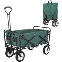 HEMBOR Collapsible Outdoor Utility Wagon, Heavy Duty Folding Garden Portable Hand Cart, with 8" Rubber Wheels and Brake Wheels, Adjustable Handles and Double Fabric, for Shopping,Picnic,Beach (Green)