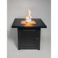 28" Matte Black Propane Fire Pit Table with Free Arctic Ice Glass, Lid, and Cover