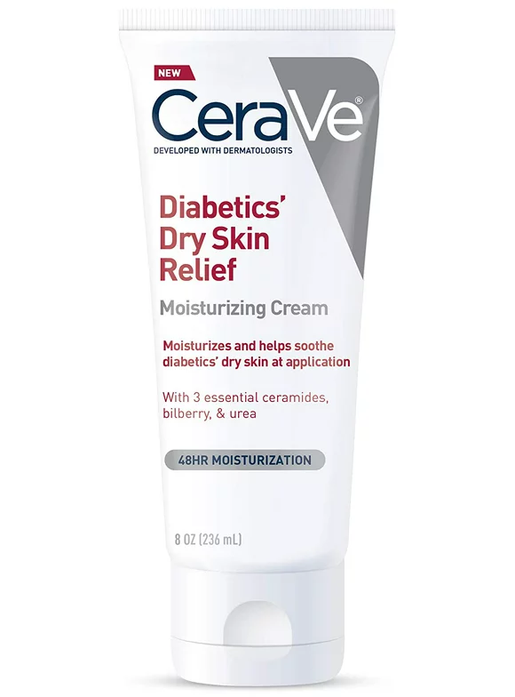 CeraVe Moisturizing Cream for Diabetics Dry Skin | Urea Cream with Bilberry for Face and Body | Fragrance Free & Paraben Free | 8 Ounce