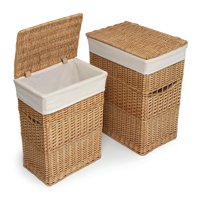 Badger Basket Wicker Laundry Hamper Set with Liners, Set of 2, Natural