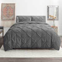 3 Piece Pinch Pleated Duvet Cover Set with Button Closure & Corner Ties - 100% Soft Hypoallergenic Microfiber Pintuck Decorative Comforter Cover, Available in King Queen Full Twin and California King