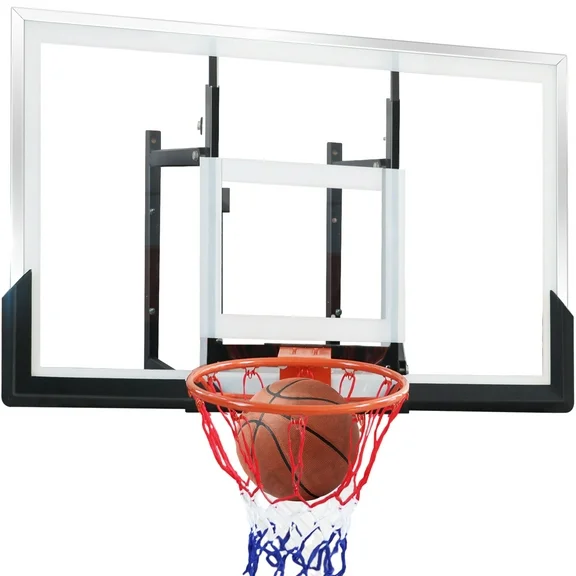 48in Basketball Backboard and Rim Combo, iFanze Wall-Mounted Basketball Hoop with Shatterproof Polycarbonate Backboard for Kids Adults Indoor Outdoor Use