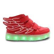 Family Smiles LED Light Up Wings Sneakers Kids High Top USB Charging Boys Girls Unisex Shoes Red