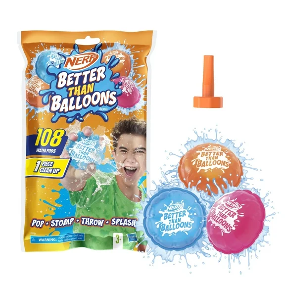 Nerf Better Than Balloons Brand Water Toys, 108 Pods, Easy 1 Piece Clean Up, Ages 3 