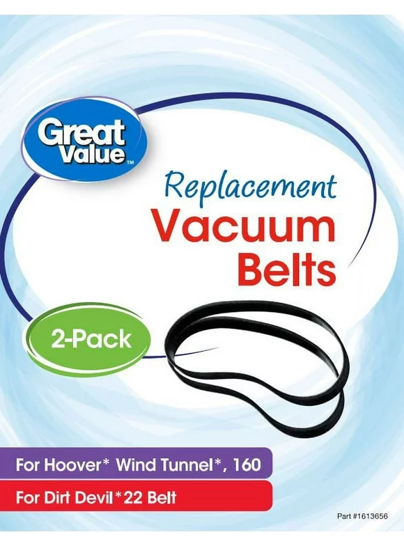 Great Value Replacement Vacuum Belts, For Hoover Wind Tunnel 160 and Dirt Devil 22, 2 Count