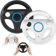 2 Packs Wii Mario Cart Racing Wheels, Compatible with Nintendo Wii Remotes, Black and White