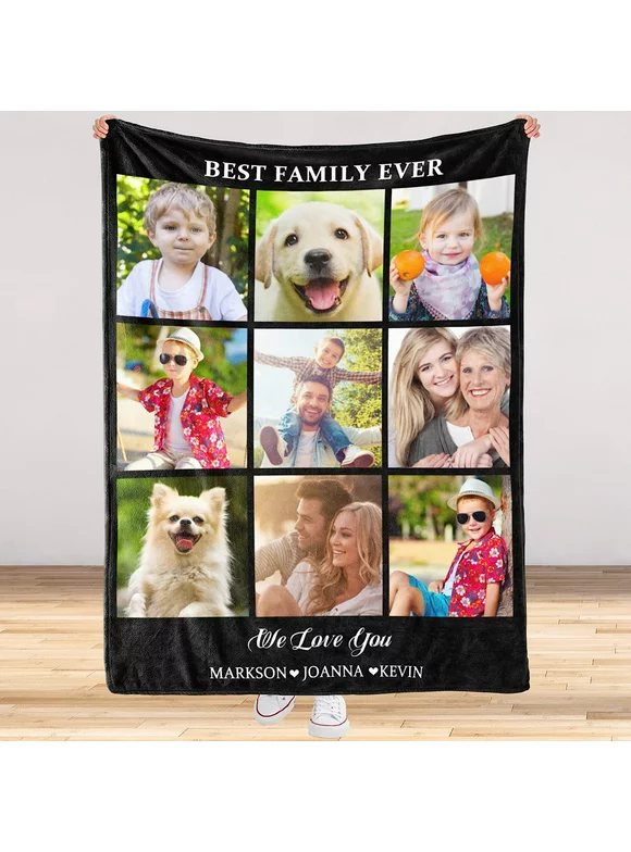 AISENIN 50*60INCH Custom Throw Blankets Personzalized Flannel Blankets Gifts with Photos Text Personalized Picture Blanket Customized Best Family Ever Gift for Wife Husband