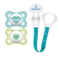 MAM Pacifiers and Baby Pacifier Clip, Baby Pacifier 0-6 Months and Baby Pacifier Clip, Best Pacifier for Breastfed Babies, 'I Love Mommy' Design Collection, Boy, 3-Count