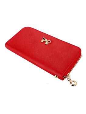 New Fashion Lady Bow-Tie Zipper Around Women Clutch Leather Long Wallet Card Holder Case Purse Handbag