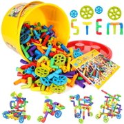 Exercise N Play 250 Pieces STEM Building Blocks, Pipe Tube Sensory Toy Locks Construction Building Blocks,Educational Building Learning Toys with Wheels, Baseplate, Storage Box for 3+ Ages Boys Girls