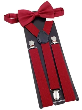 Suspender, Coxeer Fashionable Y Back Clip Adjustable Elastic Suspenders Bow Tie Set for Men Boys