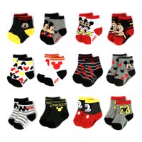 Disney Baby Boys Mickey Mouse Assorted Color Design 12 Pair Socks Set, Age 0-24 Months