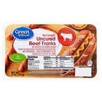 Great Value Uncured Beef Franks, Bun Length, 14 oz