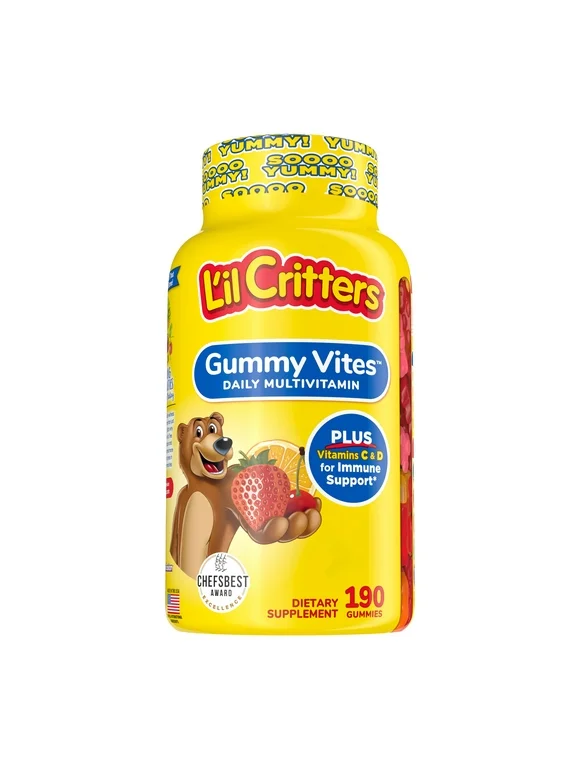 Lil Critters Gummy Vites Daily Gummy Multivitamin for Kids, Vitamin C, D3 for Immune Support 190 Ct