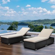 Outdoor Patio Lounge Chairs, Modern 3 Piece Wicker Patio Chaise Lounge Set, Outdoor Rattan Adjustable Reclining Backrest Lounger Chair with Cushions and Side Table for Patio Beach Pool Backyard, R1714