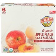 (6 Pack) Earth's Best Organic Stage 2, Apple Peach and Oatmeal Baby Food, 4.2 oz. Pouch