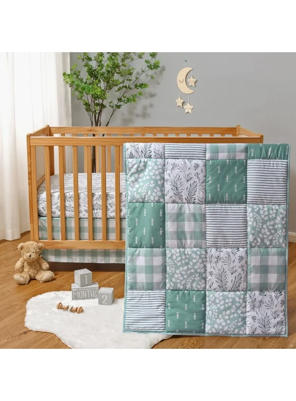 The Peanutshell Nursery Crib Bedding Set for Baby Girls and Boys, Sage, 3 Pieces